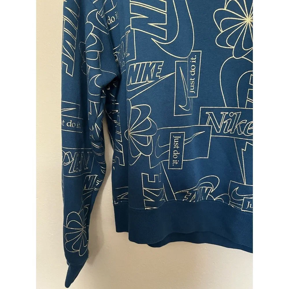 Nike Logo‎ Just Do It Blue/Green and Gold Crewneck Sweatshirt Women's Small GUC